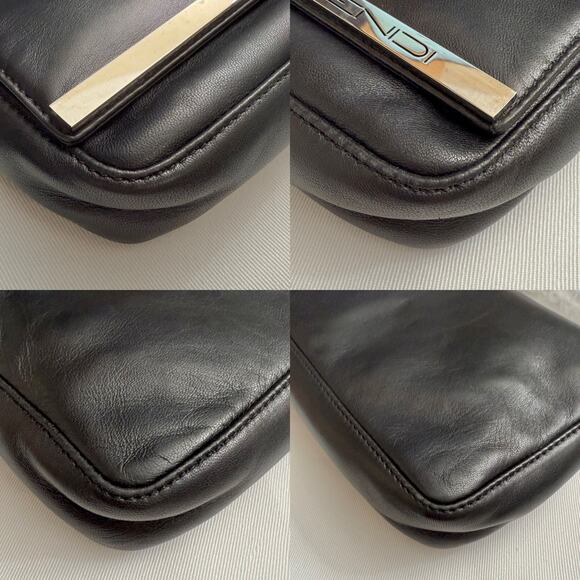 Fendi Vintage Leather Shoulder Bag in Black with Silver Logo Bar Authentic - Picture 9 of 16